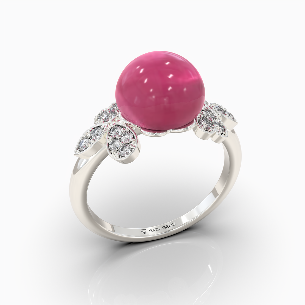 Maya - Pink Gemstone Sphere & Moissanite Blossom Ring in 18K Solid Gold