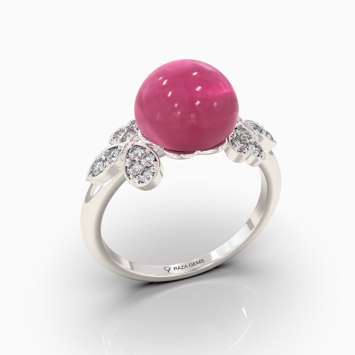 Maya - Pink Gemstone Sphere & Moissanite Blossom Ring in 18K Solid Gold