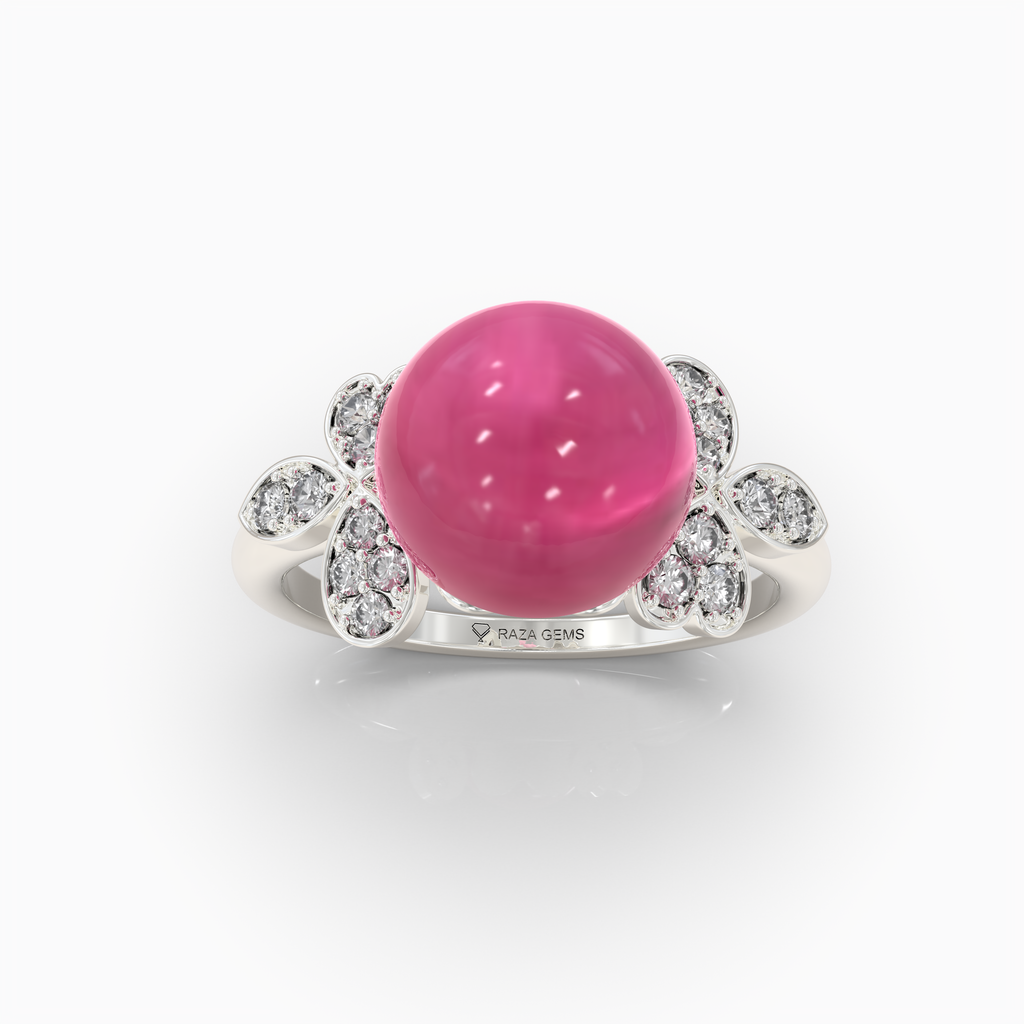 Maya - Pink Gemstone Sphere & Moissanite Blossom Ring in 18K Solid Gold