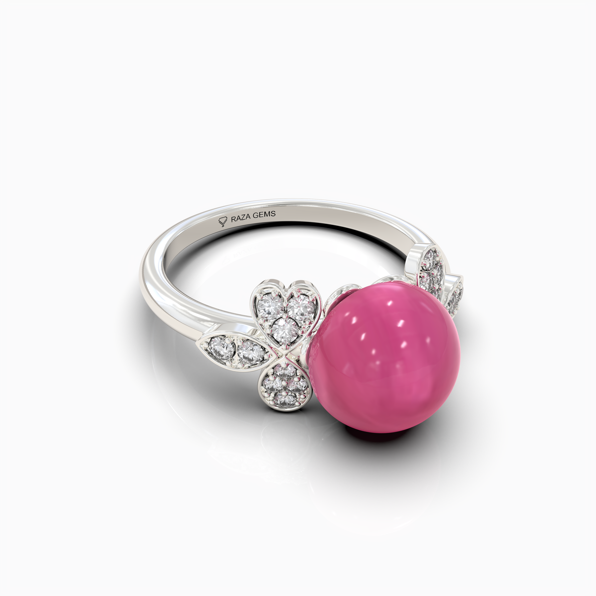 Maya - Pink Gemstone Sphere & Moissanite Blossom Ring in 18K Solid Gold