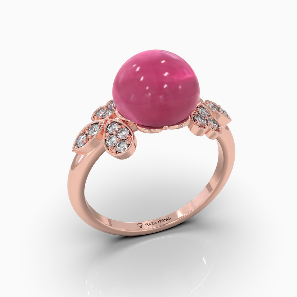 Maya - Pink Gemstone Sphere & Moissanite Blossom Ring in 18K Solid Gold