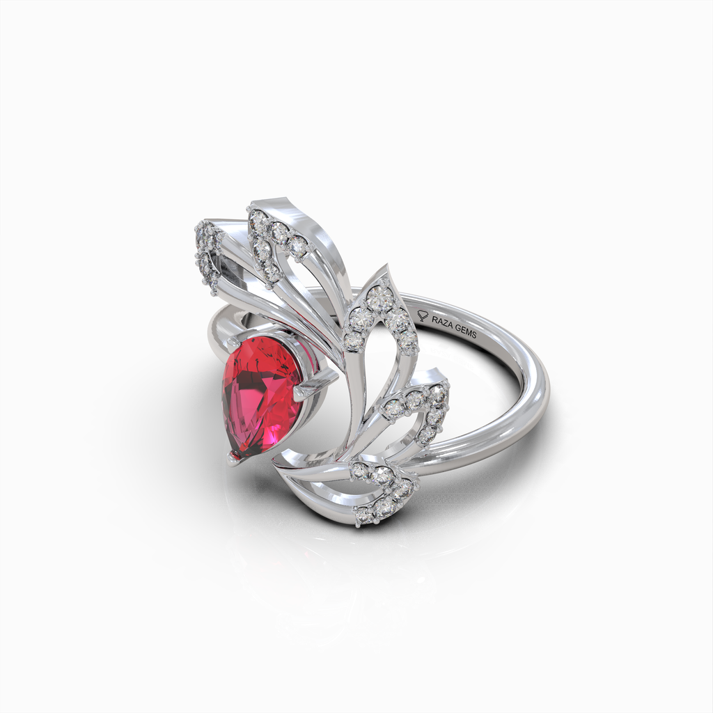 Abby - 18K Gold Pear Cut Ruby & Moissanite Statement Ring | Available in Yellow, White & Rose Gold