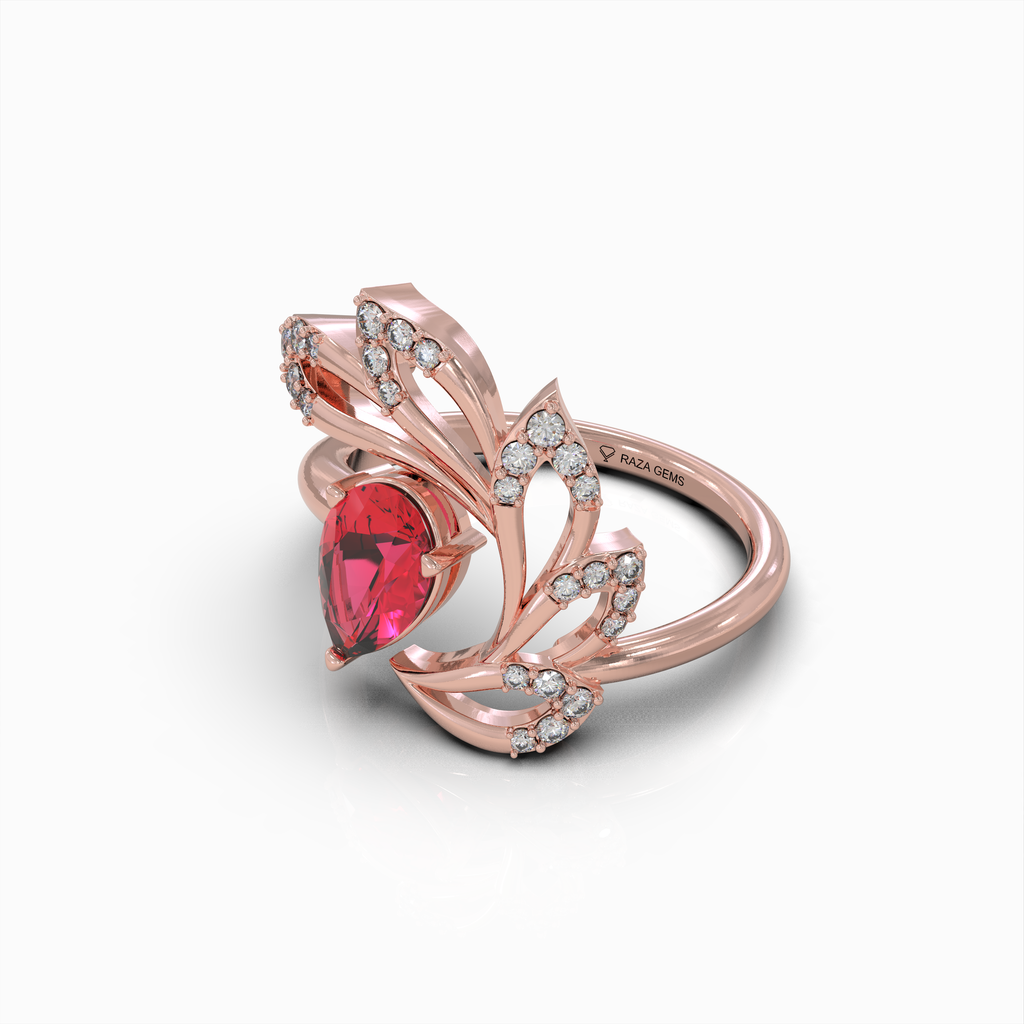 Abby - 18K Gold Pear Cut Ruby & Moissanite Statement Ring | Available in Yellow, White & Rose Gold