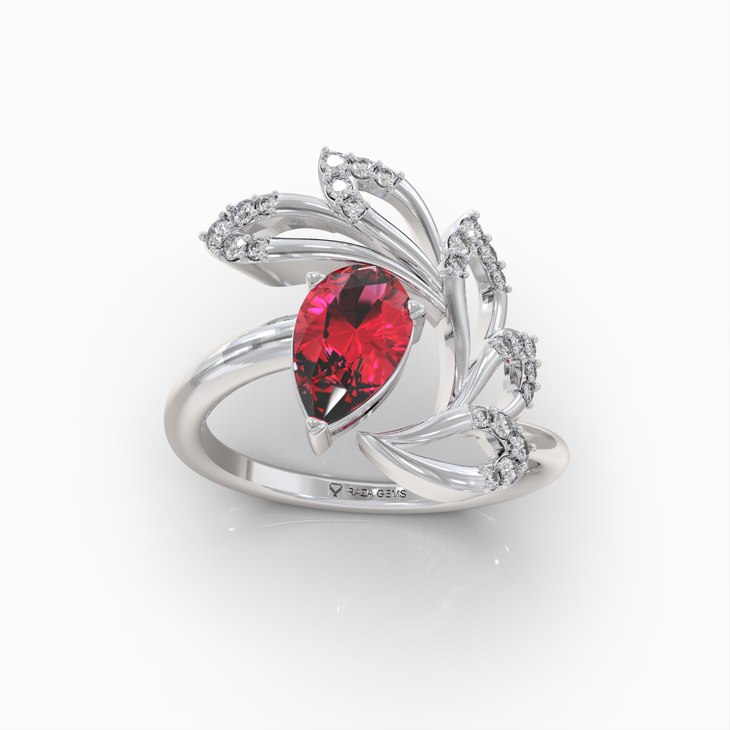 Abby - 18K Gold Pear Cut Ruby & Moissanite Statement Ring | Available in Yellow, White & Rose Gold