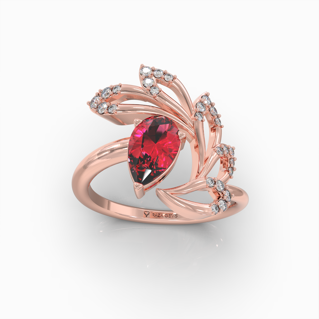 Abby - 18K Gold Pear Cut Ruby & Moissanite Statement Ring | Available in Yellow, White & Rose Gold