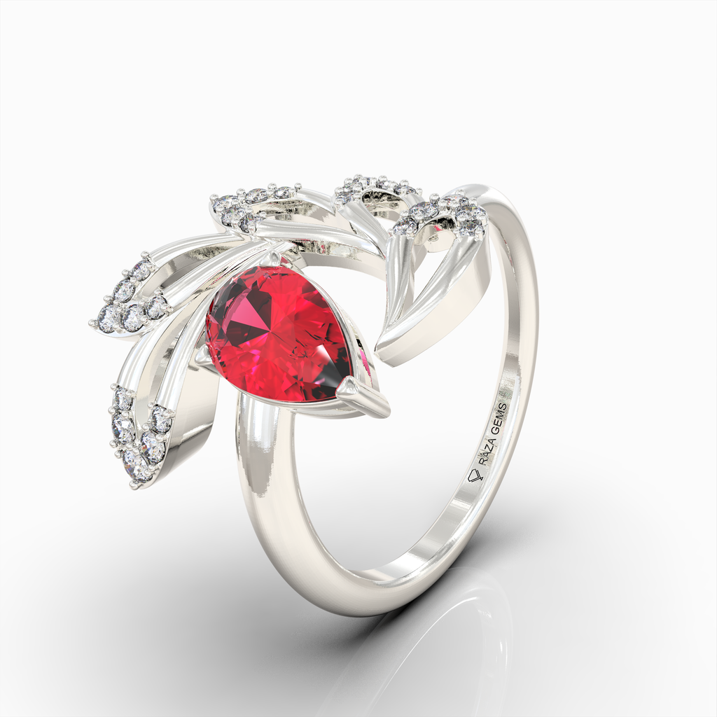 Abby - 18K Gold Pear Cut Ruby & Moissanite Statement Ring | Available in Yellow, White & Rose Gold