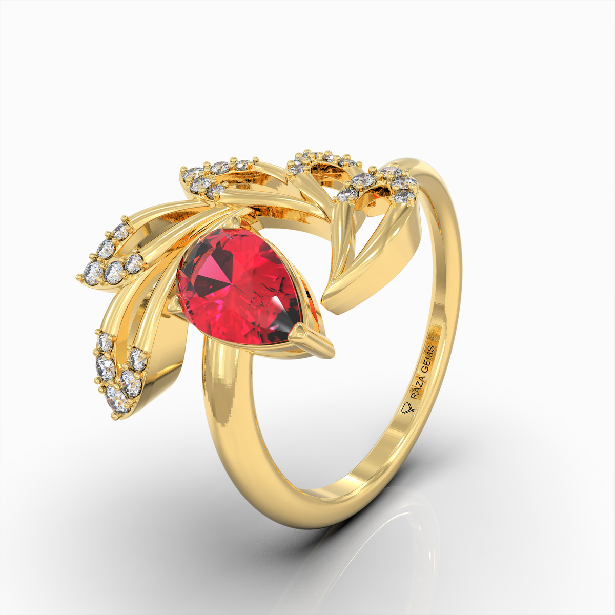 Abby - 18K Gold Pear Cut Ruby & Moissanite Statement Ring | Available in Yellow, White & Rose Gold
