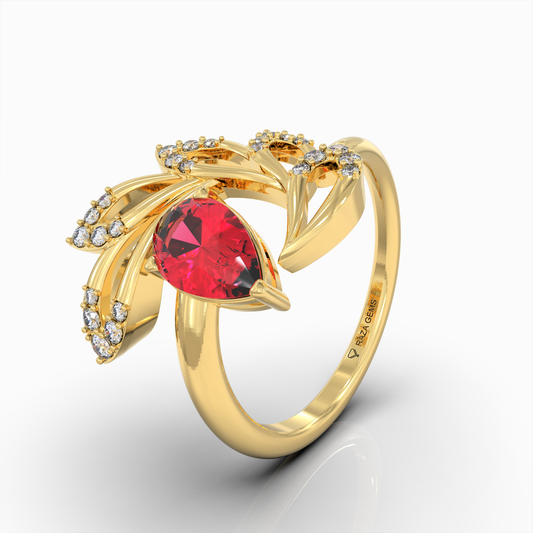 Abby - 18K Gold Pear Cut Ruby & Moissanite Statement Ring | Available in Yellow, White & Rose Gold