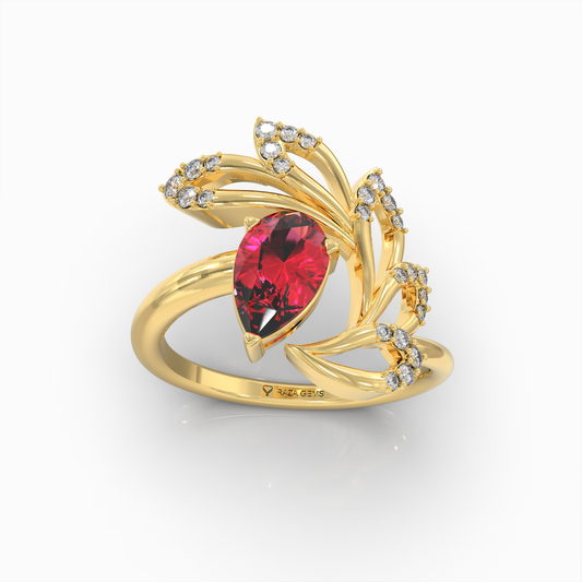 Abby - 18K Gold Pear Cut Ruby & Moissanite Statement Ring | Available in Yellow, White & Rose Gold