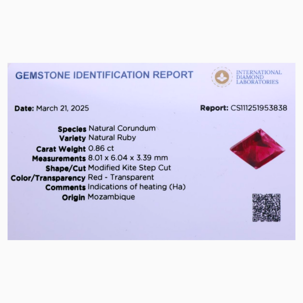 Natural Ruby Stone 0.86 Carats Kite Shape 8.01x6.04x3.39mm Size