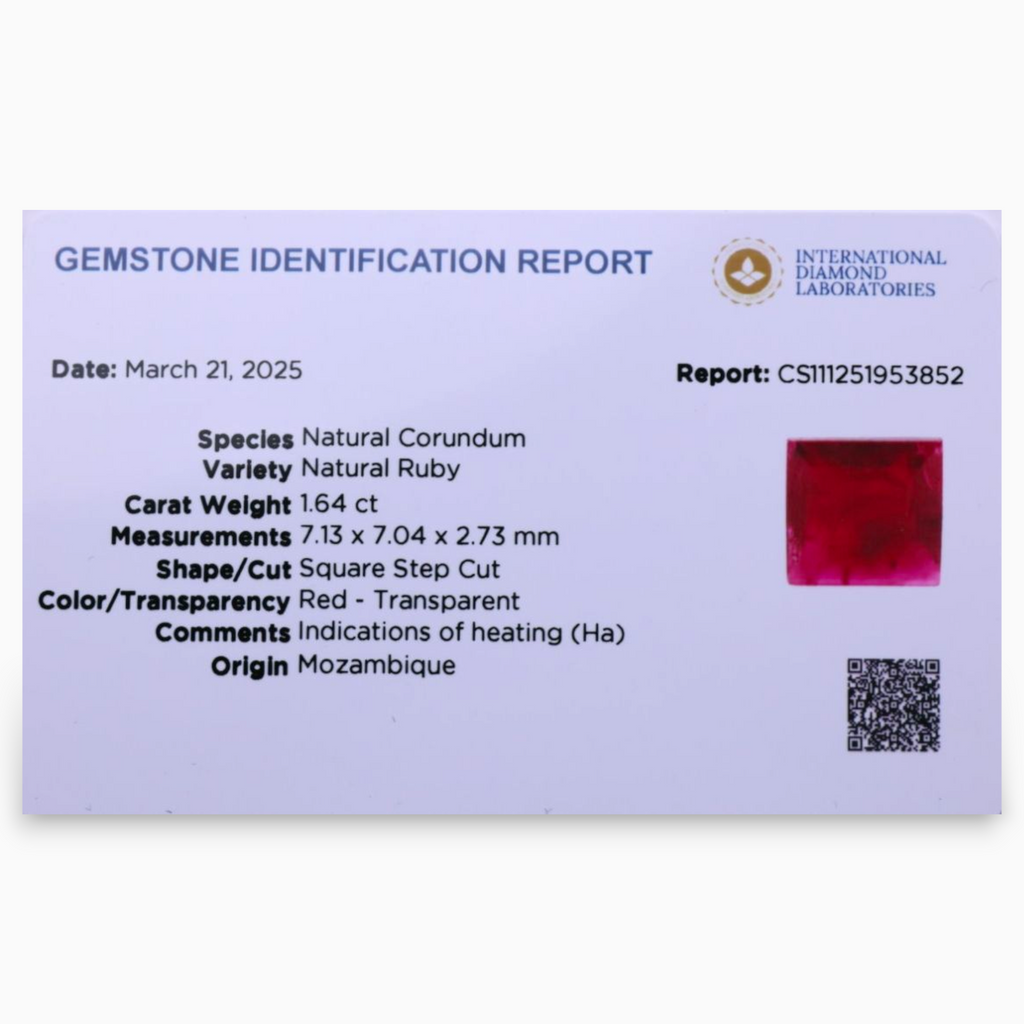 Natural Ruby Stone 1.64 Carats Square Shape 7.13x7.04×2.73mm Size