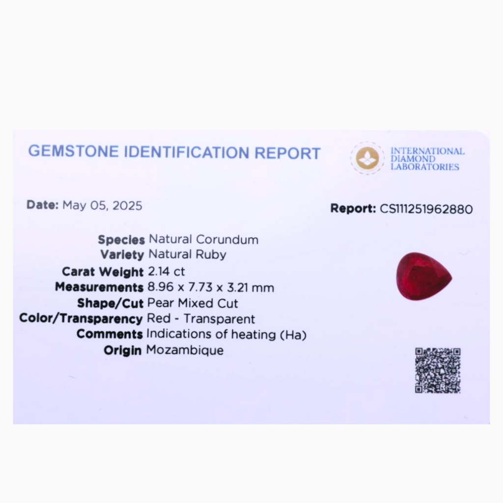 Natural Ruby Stone 2.14 Carats Pear Shape 8.96×7.73x3.21mm Size