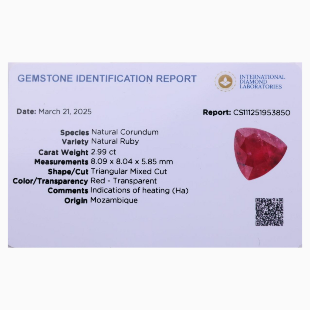Natural Ruby Stone 2.99 Carats Triangular Shape 8.09x8.04x5.85mm Size
