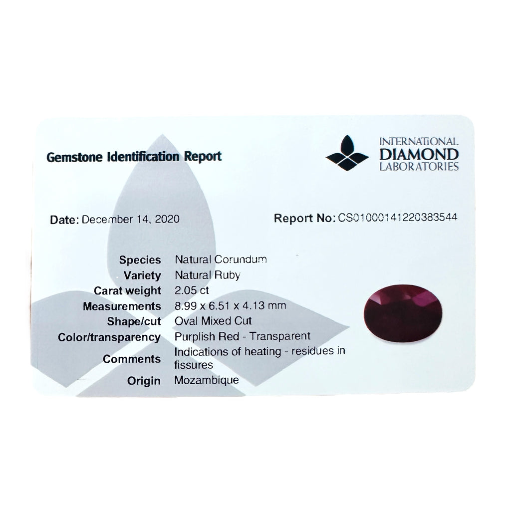 Natural Ruby Stone Oval  Cut 2.05 Carat (Heated) From Mozambique-IDL Certified