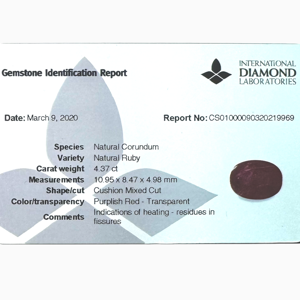Natural Ruby Stone Oval  Cut 4.37 Carat (Heated) From Mozambique-IDL Certified