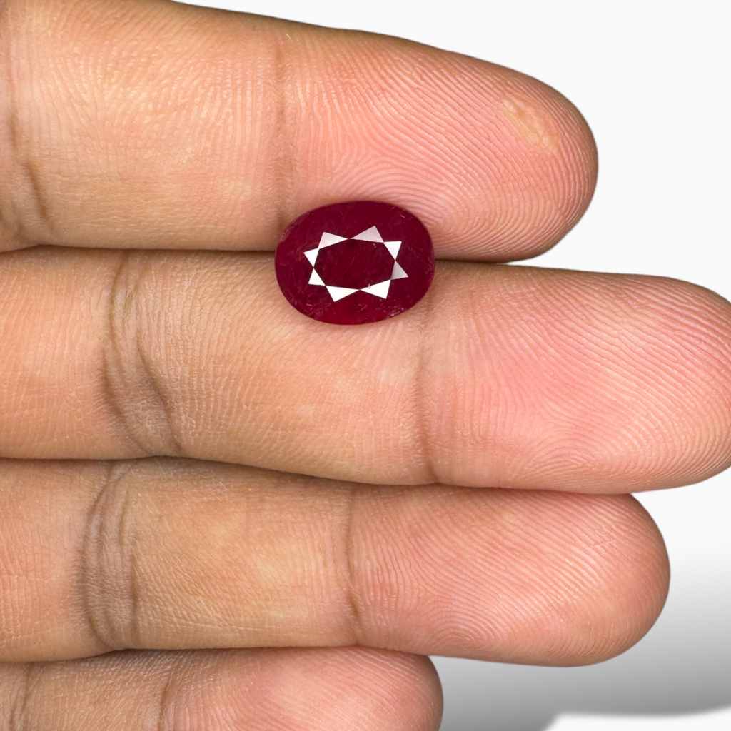 Natural Ruby Stone Oval  Cut 4.37 Carat (Heated) From Mozambique-IDL Certified