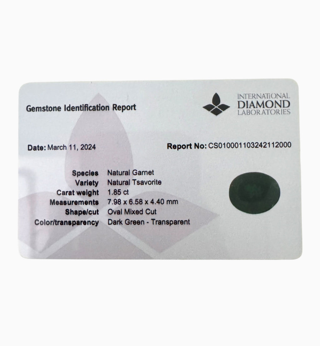 Natural Tsavorite Garnet Stone 1.85 Carats , 7.98 x 6.58 x 4.40 mm Certified
