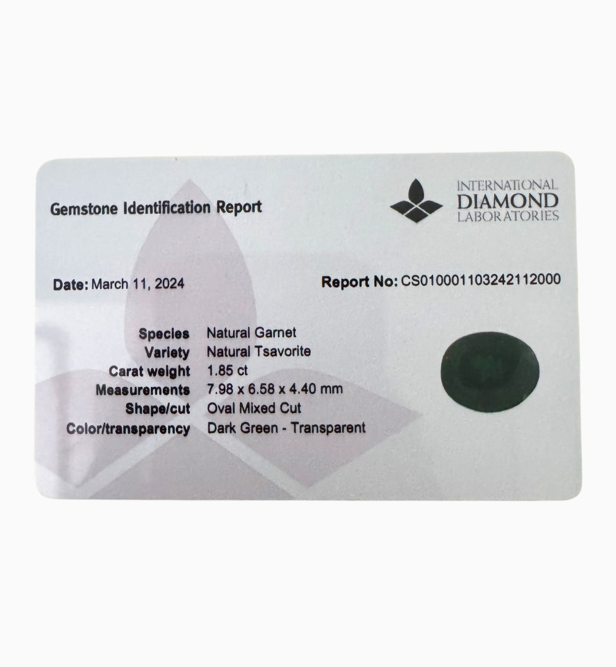 Natural Tsavorite Garnet Stone 1.85 Carats , 7.98 x 6.58 x 4.40 mm Certified