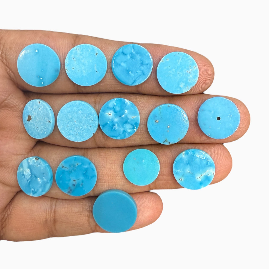 Natural Turquoise Round Flat from 5 - 15 mm Coin Shape Price Per Carats