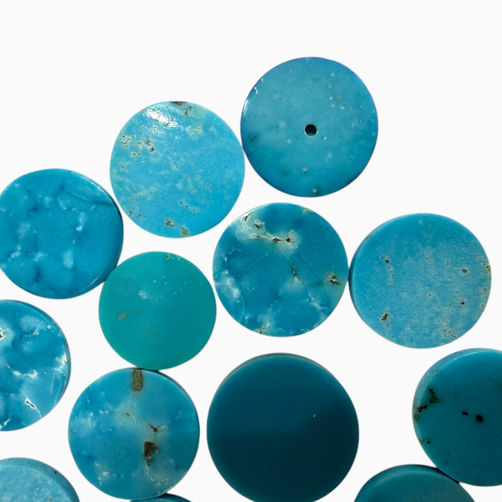Natural Turquoise Round Flat from 5 - 15 mm Coin Shape Price Per Carats
