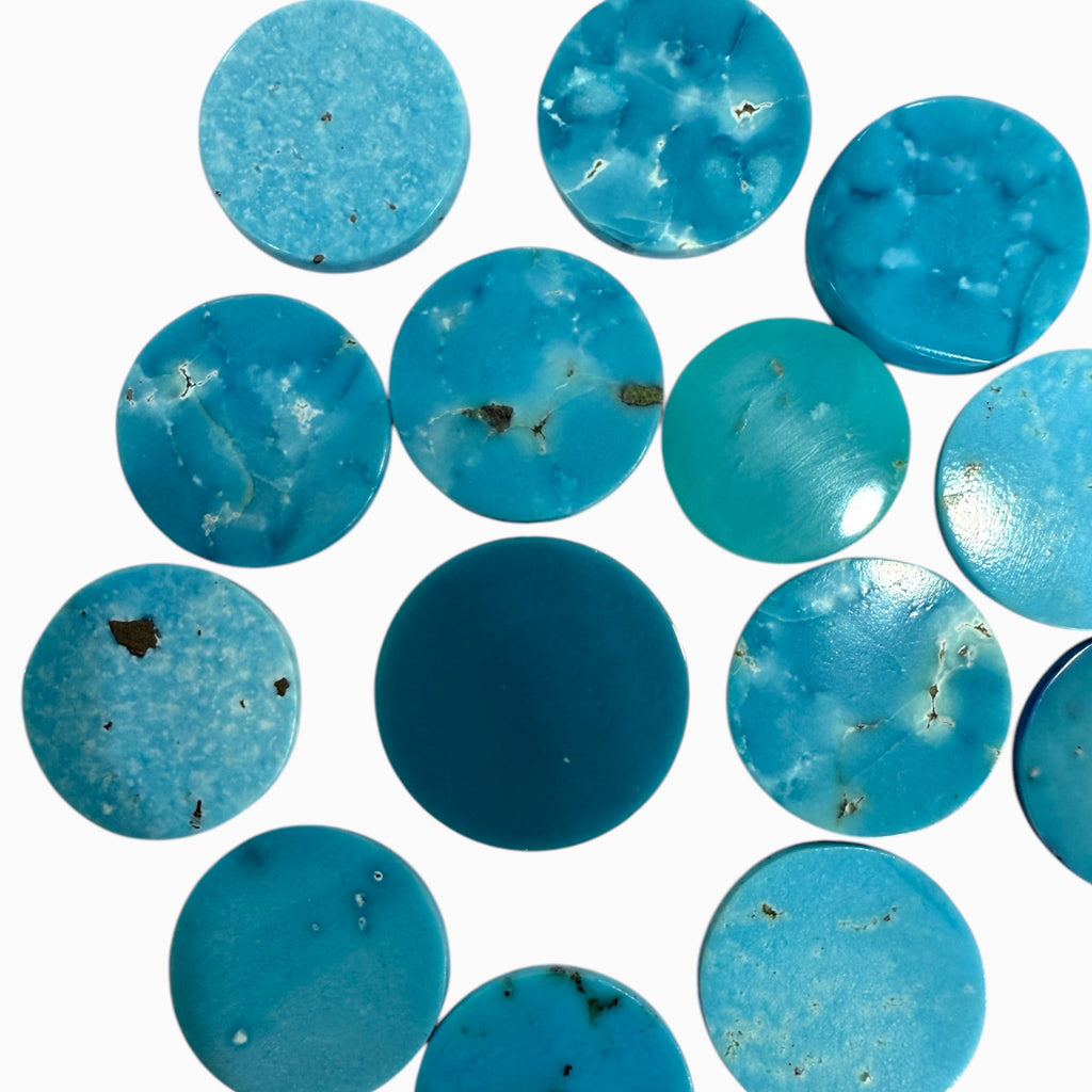 Natural Turquoise Round Flat from 5 - 15 mm Coin Shape Price Per Carats
