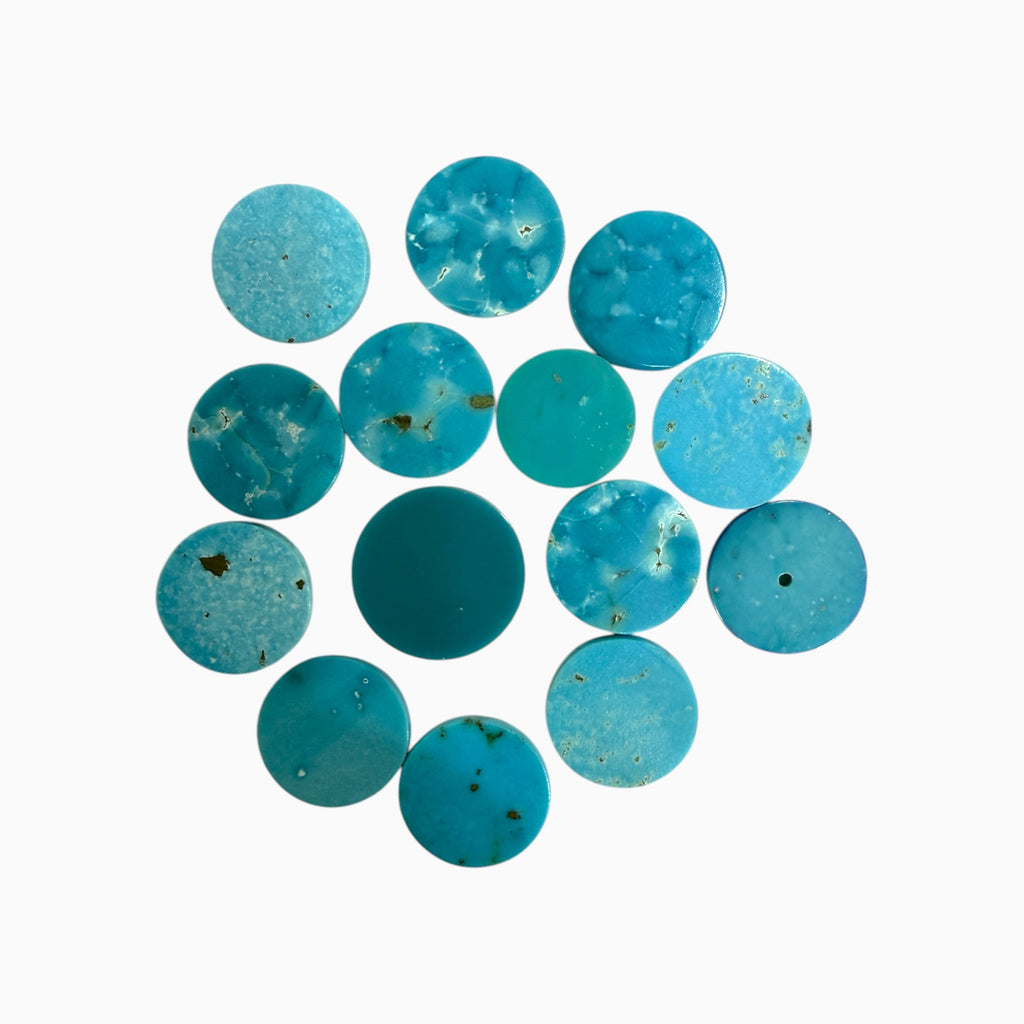 Natural Turquoise Round Flat from 5 - 15 mm Coin Shape Price Per Carats