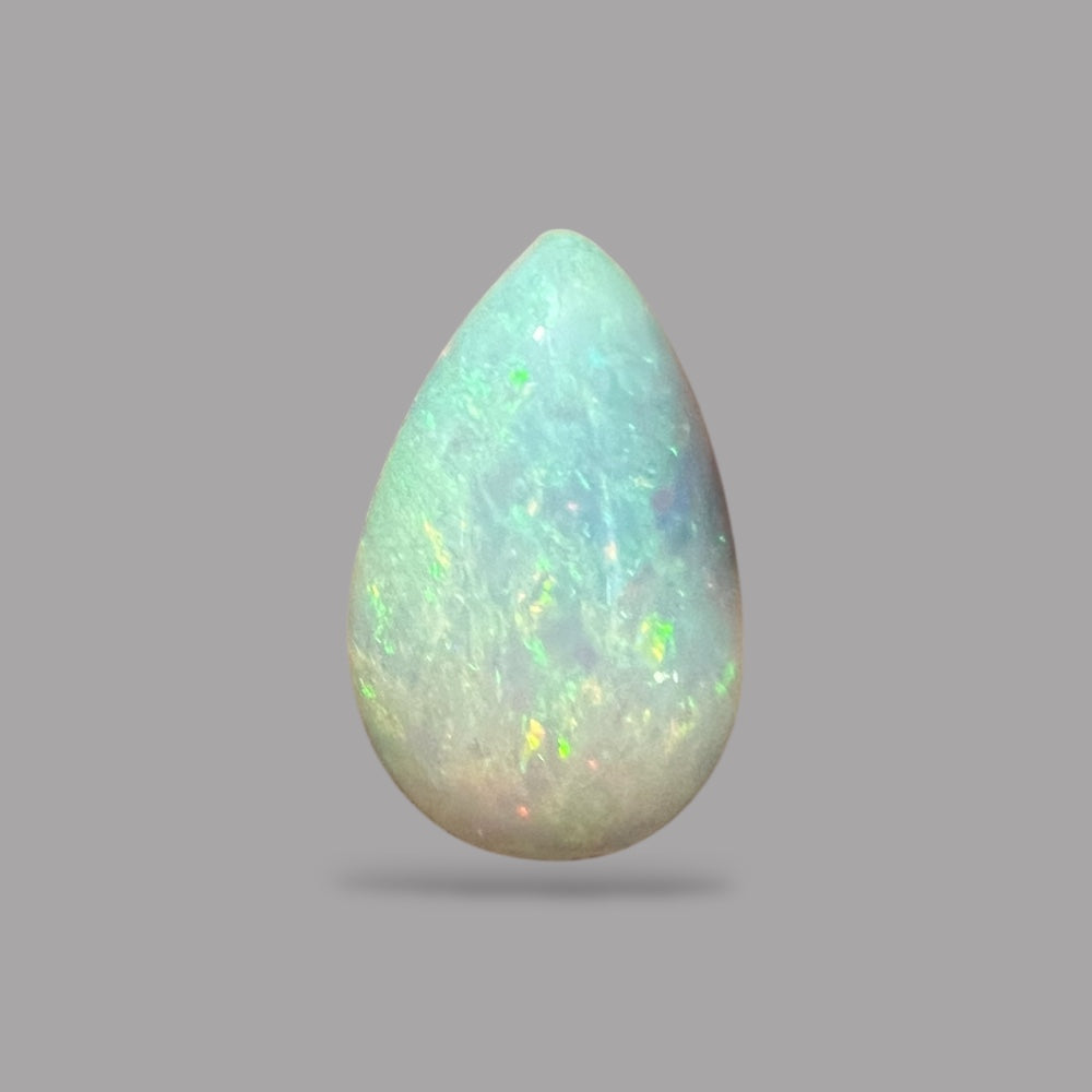 Natural White Color Ethiopian Opal Stone 12.17 Carats Pear Cabochon Shape 23.2 x 14.5 x 7.3 mm