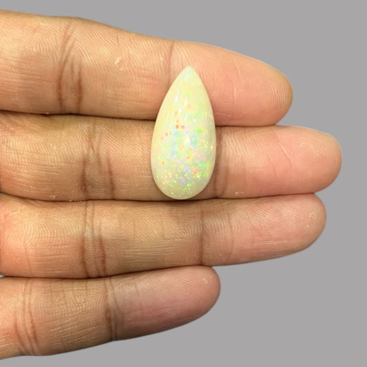 Natural White Color Ethiopian Opal Stone 12.61 Carats Pear Cabochon Shape 27.2 x 13.3 x 8 mm