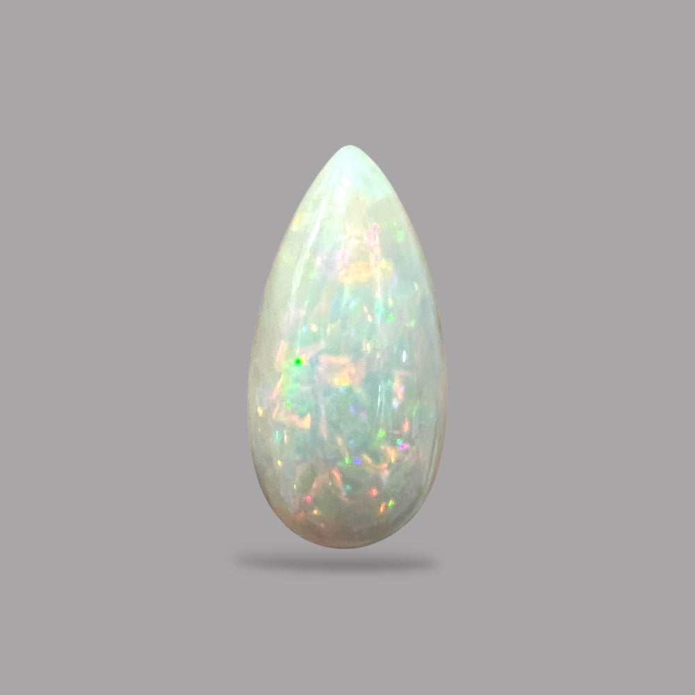 Natural White Color Ethiopian Opal Stone 12.61 Carats Pear Cabochon Shape 27.2 x 13.3 x 8 mm