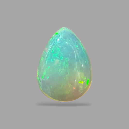 Natural White Color Ethiopian Opal Stone 12.88 Carats Pear Cabochon Shape 20.1 x 15.1 x 9.7 mm
