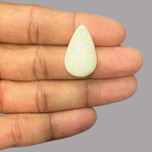 Natural White Color Ethiopian Opal Stone 14.41 Carats Pear Cabochon Shape 25.8 x 16.1 x 7.6 mm