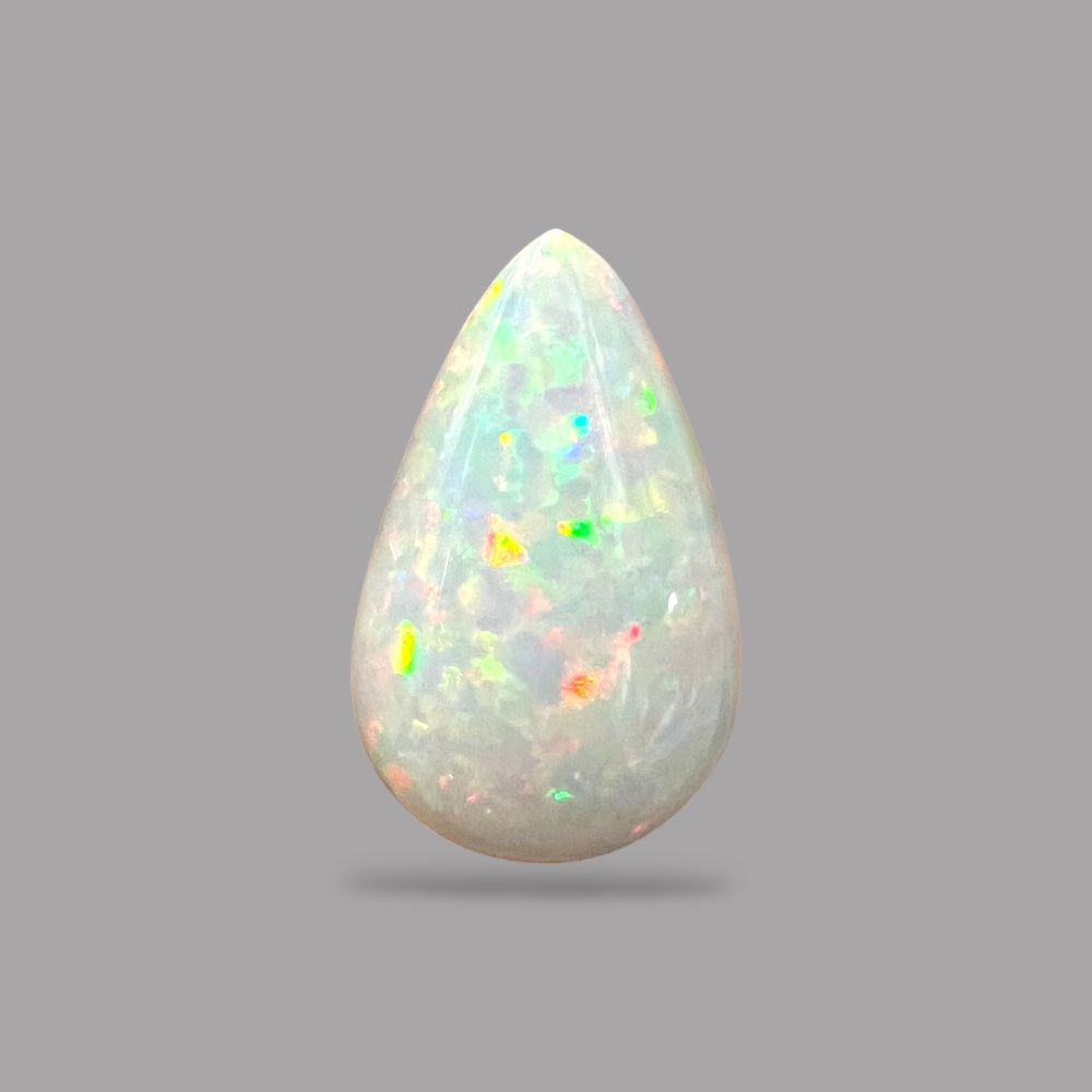 Natural White Color Ethiopian Opal Stone 14.41 Carats Pear Cabochon Shape 25.8 x 16.1 x 7.6 mm