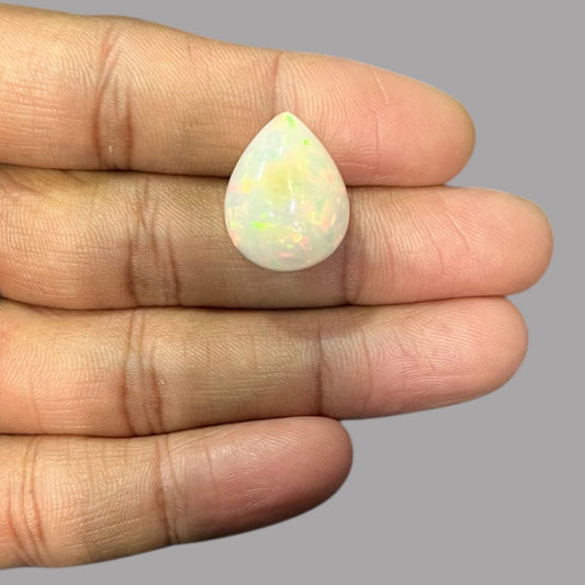 Natural White Color Ethiopian Opal Stone 17.36 Carats Pear Cabochon Shape 19.8 x 15.6 x 12 mm