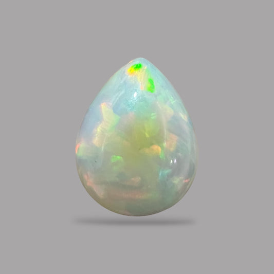 Natural White Color Ethiopian Opal Stone 17.36 Carats Pear Cabochon Shape 19.8 x 15.6 x 12 mm