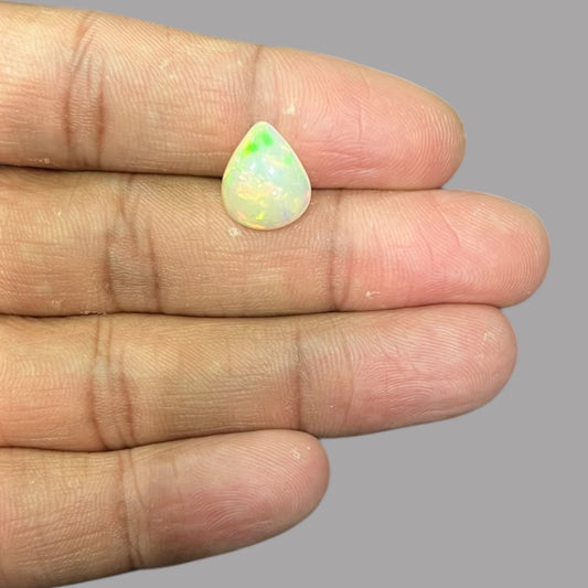 Natural White Color Ethiopian Opal Stone 2.88 Carats Pear Cabochon Shape 13 x 10.9 x 4.7 mm