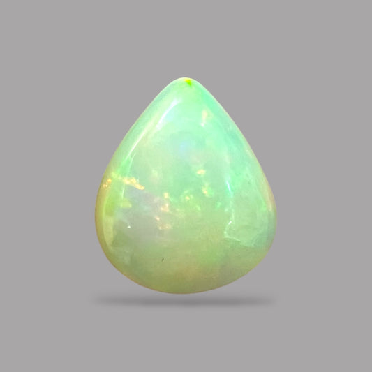 Natural White Color Ethiopian Opal Stone 2.88 Carats Pear Cabochon Shape 13 x 10.9 x 4.7 mm