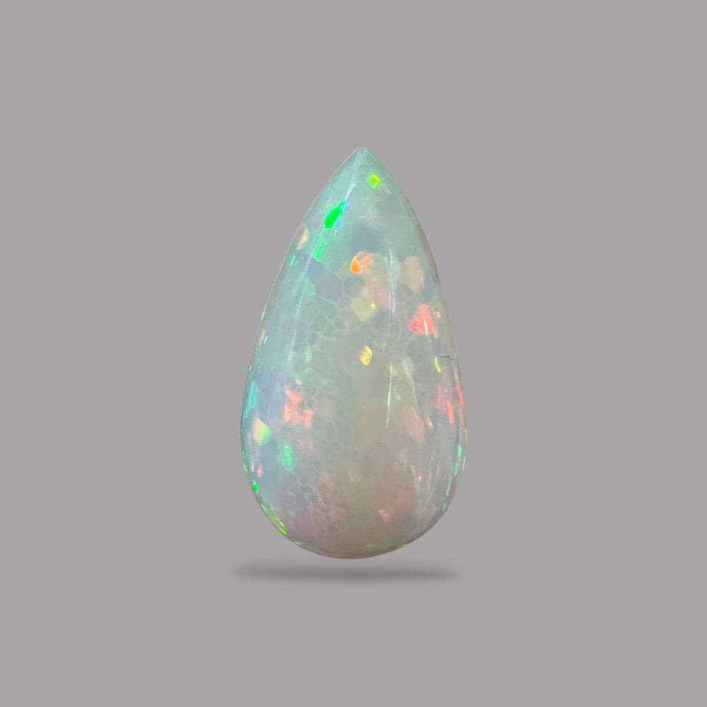 Natural White Color Ethiopian Opal Stone 21.16 Carats Pear Cabochon Shape 33.5 x 8.9 x 7.1 mm