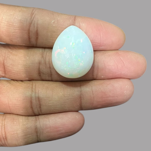 Natural White Color Ethiopian Opal Stone 21.91 Carats Pear Cabochon Shape 26.1 x 20.9 x 12.7 mm