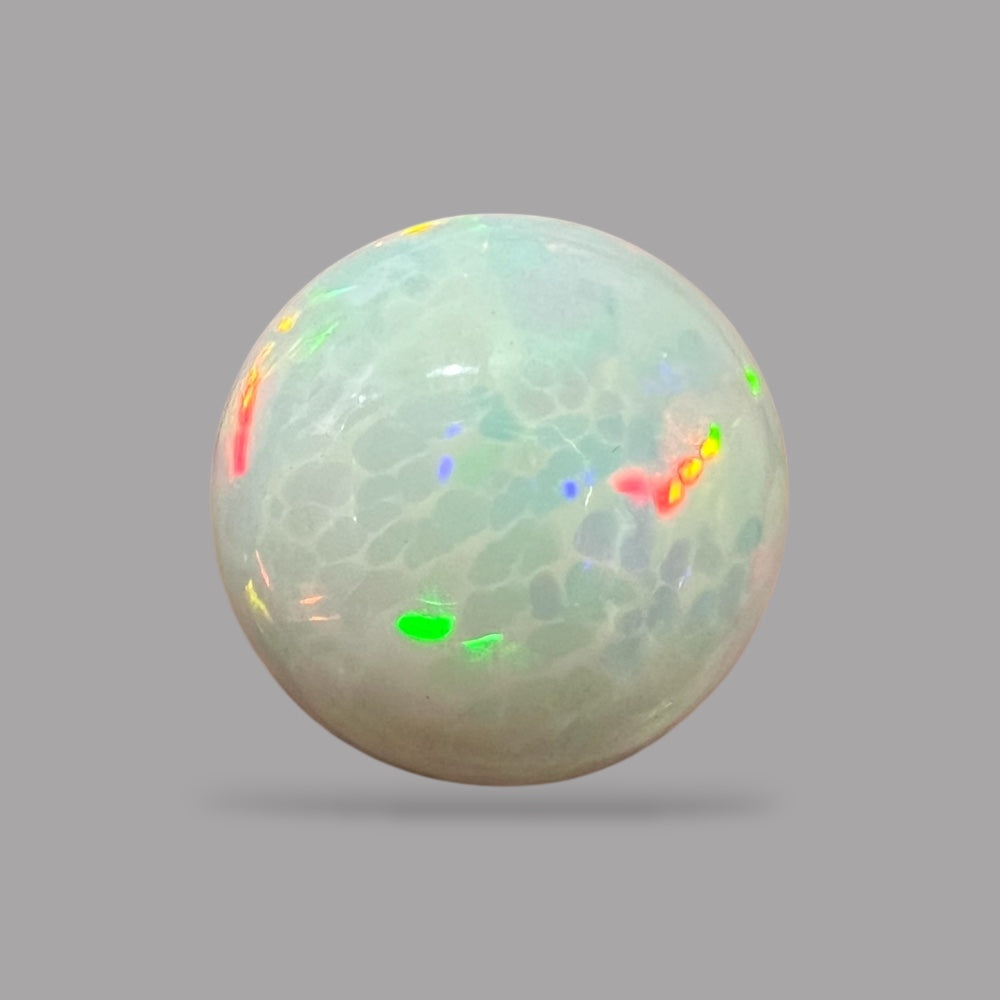 Natural White Color Ethiopian Opal Stone 25.12 Carats Round Cabochon Shape 21 x 11.5 mm