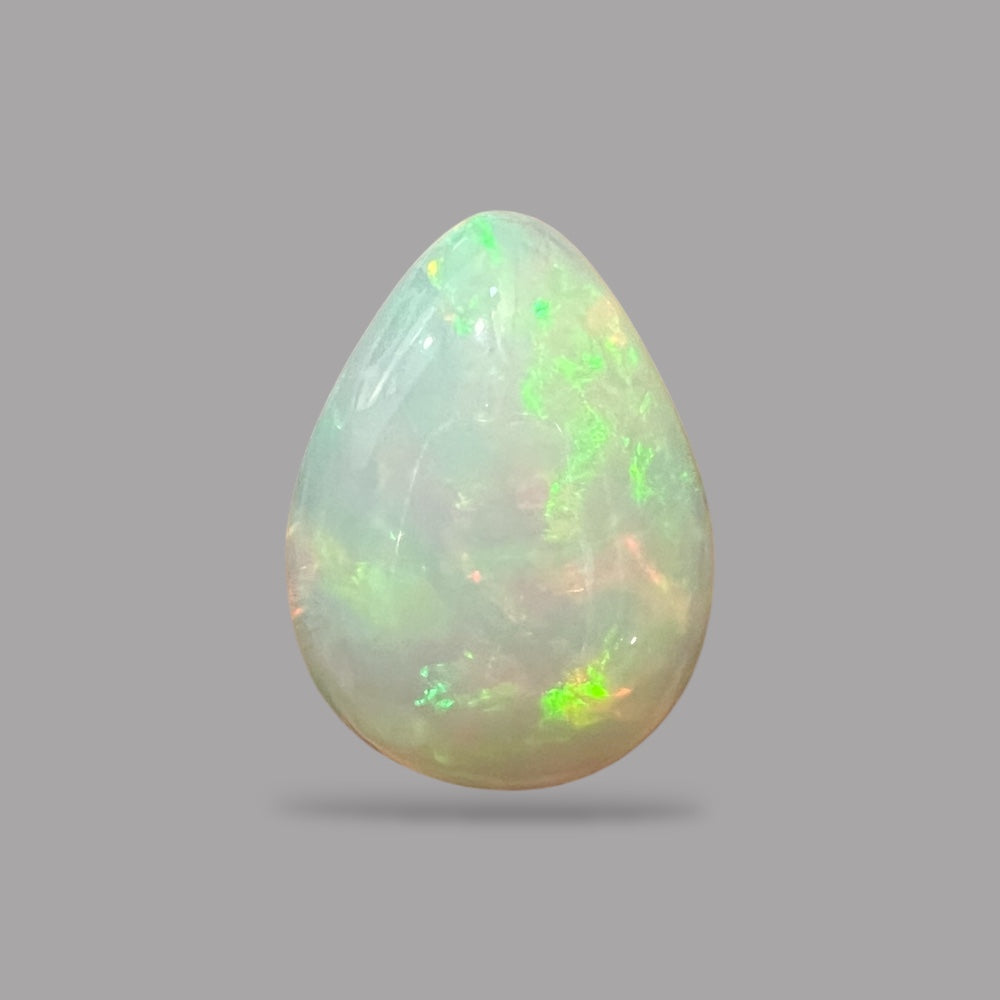 Natural White Color Ethiopian Opal Stone 25.72 Carats Pear Cabochon Shape 24.3 x 18.7 x 11.5