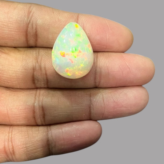 Natural White Color Ethiopian Opal Stone 25.72 Carats Pear Cabochon Shape 24.3 x 18.7 x 11.5