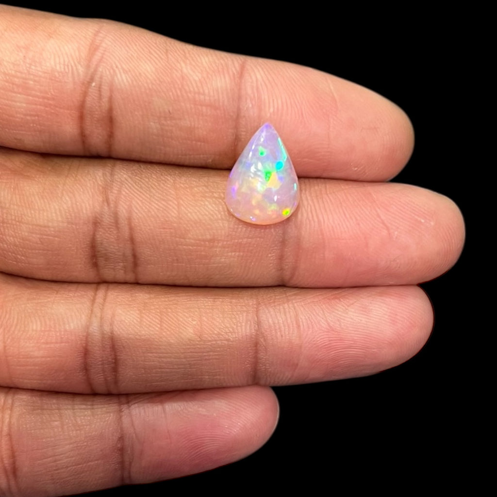 Natural White Color Ethiopian Opal Stone 3.42 Carats Pear Cabochon Shape 14.5 x 10.7 x 5.1 mm