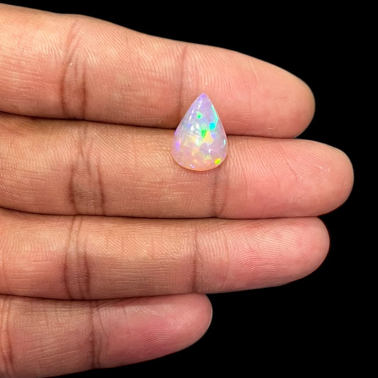 Natural White Color Ethiopian Opal Stone 3.42 Carats Pear Cabochon Shape 14.5 x 10.7 x 5.1 mm
