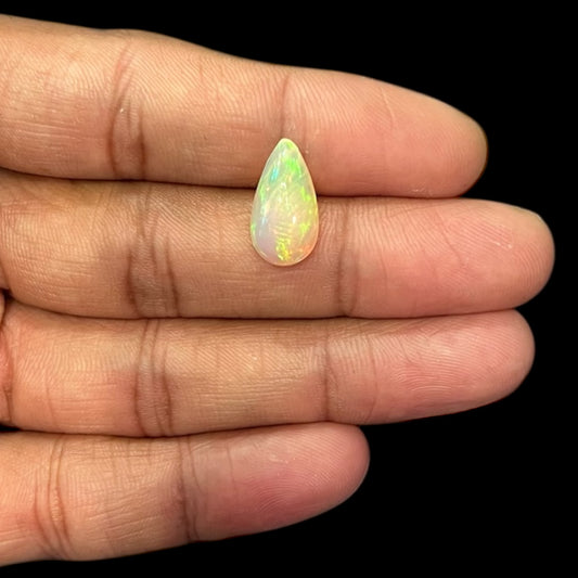  Natural White Color Ethiopian Opal Stone 3.88 Carats Pear Cabochon Shape 16.4 x 9 x 6 mm