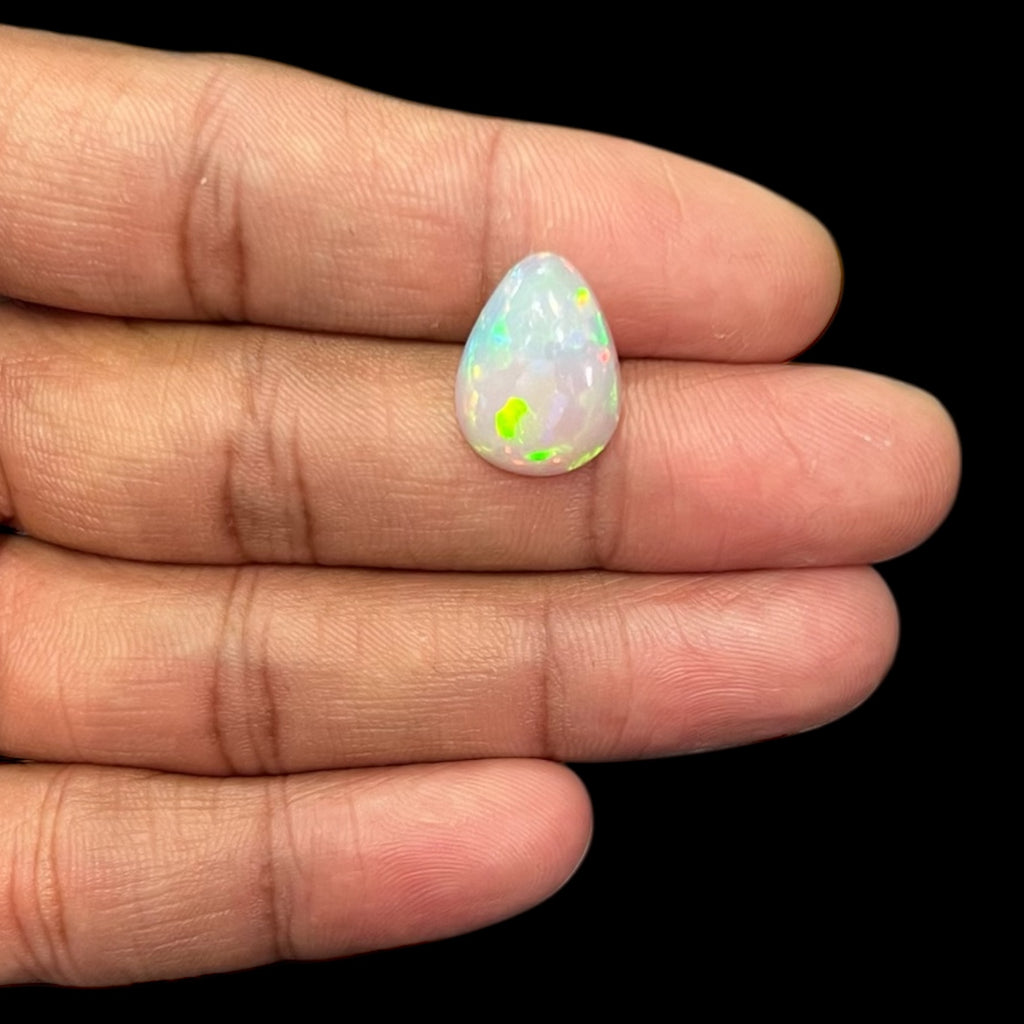 Natural White Color Ethiopian Opal Stone 4.09 Carats Pear Cabochon Shape 16.4 x 12.5 x 4.3 mm