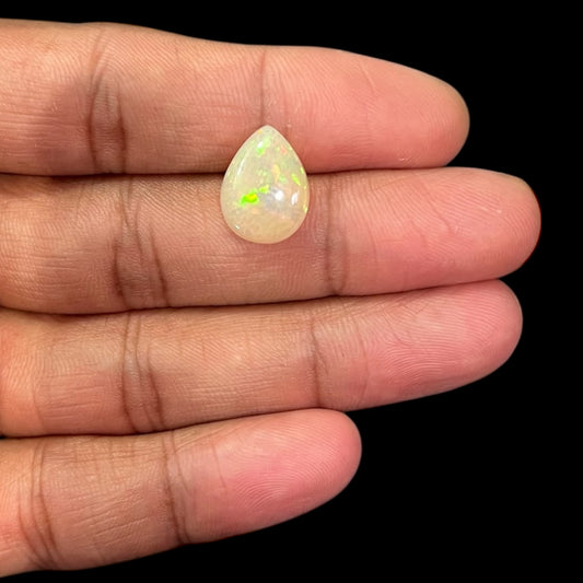 Natural White Color Ethiopian Opal Stone 4.25 Carats Pear Cabochon Shape 15.1 x 11.4 x 5.1 mm