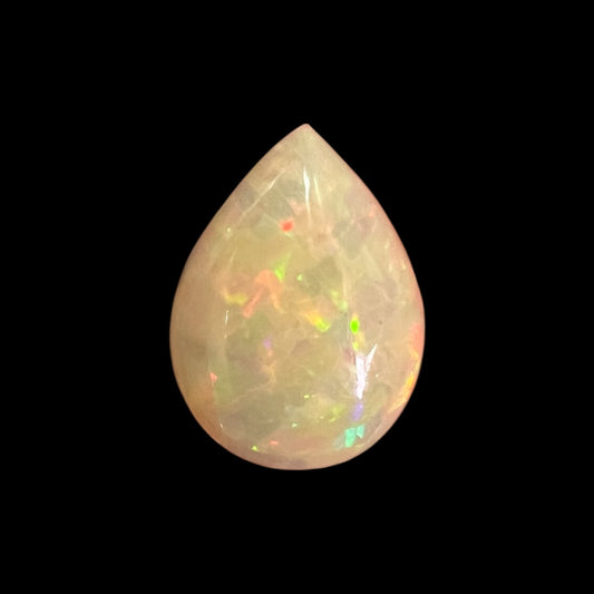  Natural White Color Ethiopian Opal Stone 4.53 Carats Pear Cabochon Shape 15.1 x 11.3 x 5.6 mm