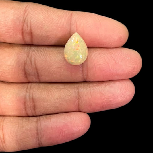  Natural White Color Ethiopian Opal Stone 4.53 Carats Pear Cabochon Shape 15.1 x 11.3 x 5.6 mm