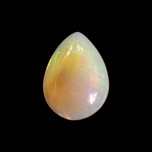 Natural White Color Ethiopian Opal Stone 5.93 Carats Pear Cabochon Shape 16.1 x 12 x 6 mm