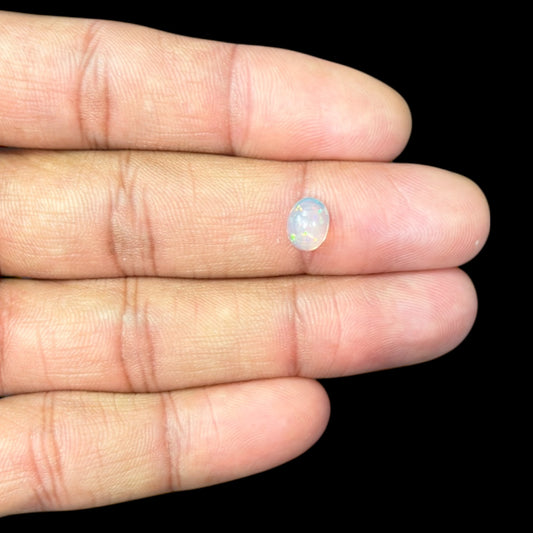 Natural White Ethiopian Opal Stone 1.21 Carats Oval Cabochon Shape 8 x 6.1 x 4.6 mm